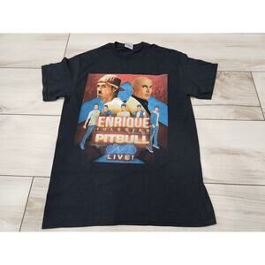 vtg Adult Enrique Iglesias & Pitbull Concert Tour T Shirt Medium Double Sided